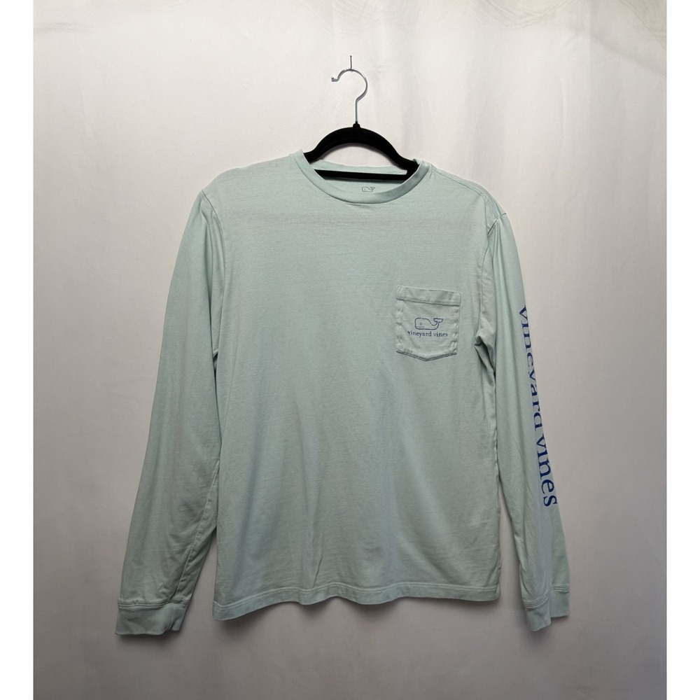Vineyard Vines Light Blue Long-Sleeve Cotton‎ Pocket Tee with Whale